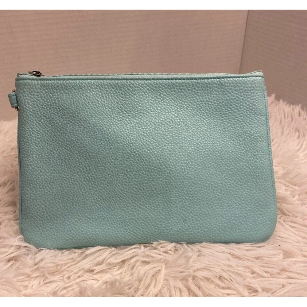 Thirty-One Jewell Zip Clutch Makeup Cosmetics Jewelry‎ Bag Aqua Pale Green Blue